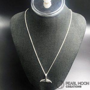 Antique Silver Whale Tail Pendant Necklace